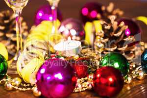 Christmas Decoration With Christmas Bauble And Candle