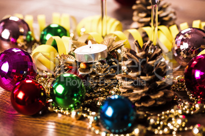 Christmas Decoration With Christmas Bauble And Candle