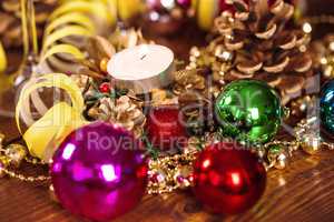 Christmas Decoration With Christmas Bauble And Candle
