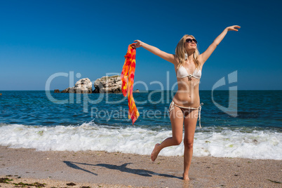 Attractive and sexy blonde girl on the beach