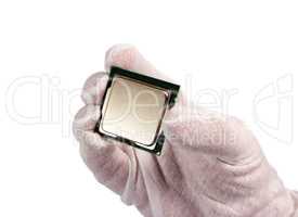 Electronic collection - Hand holding a CPU isolated on white bac