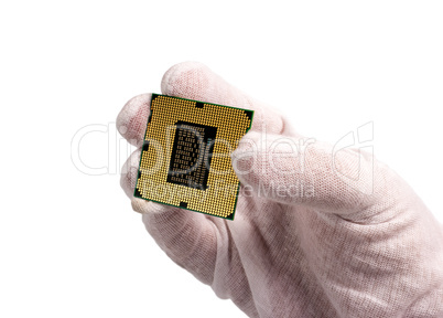 Electronic collection - Hand and CPU isolated on white backgroun