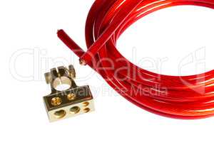 Red electric power cable and positive contact terminal CAR batte
