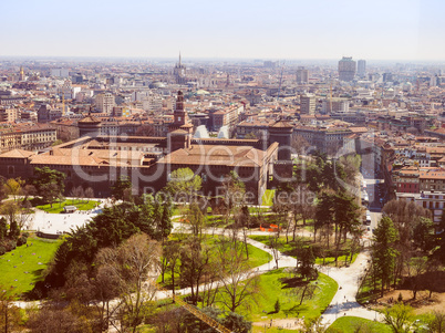 Retro look Milan aerial view