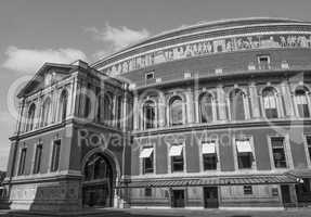 Black and white Royal Albert Hall in London