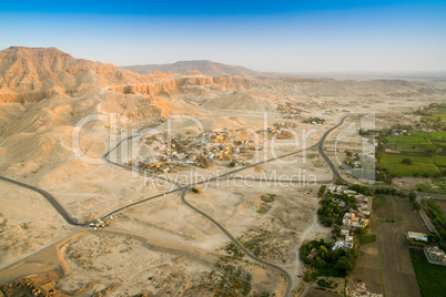 Aerial View of Ruined Temple, Egypt of Valley of the Kings on th