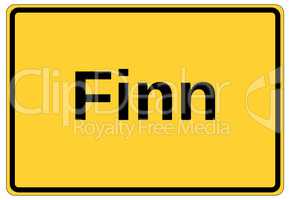 Gelbes Ortsschild als Namensschild mit dem Namen Finn