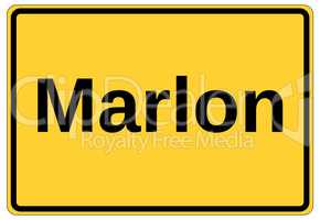 Gelbes Ortsschild als Namensschild mit dem Namen Marlon