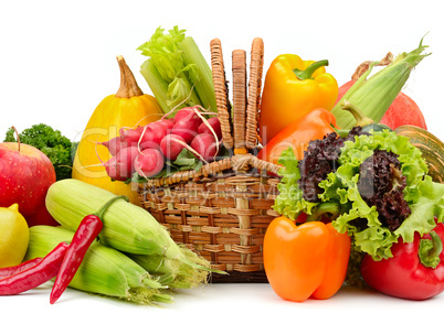 assortment vegetables and fruits in basket