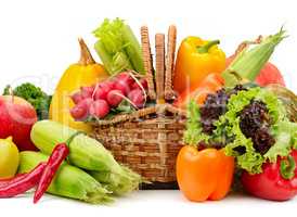 assortment vegetables and fruits in basket