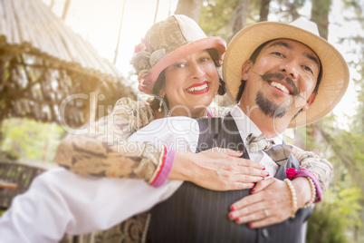 1920s Dressed Romantic Couple Flirting Outdoors