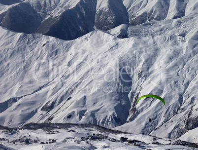 Speed riding in snowy winter mountains