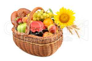 food in a basket isolated on a white background