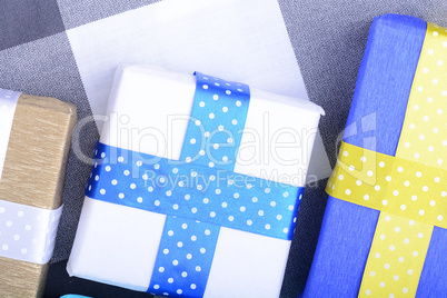 bright gifts with ribbons, holiday invitation card