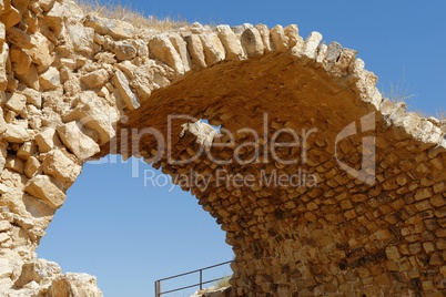 Ancient stone arch of Kerak Castle in Jordan