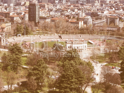 Retro looking Milan aerial view