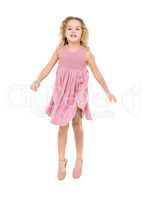 Little Girl in a Pink Dress Jumping