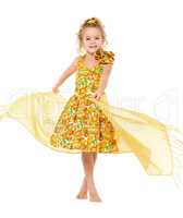 Little Girl in a Yellow Dress with Shawl Posing
