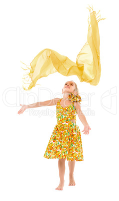 Little Girl in a Yellow Dress throws up Shawl