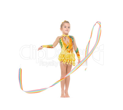 Little Gymnast Practicing with a Ribbon