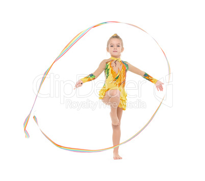 Little Gymnast Practicing with a Ribbon