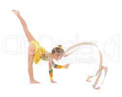 Little Gymnast Practicing with a Ribbon