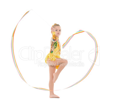 Little Gymnast Practicing with a Ribbon