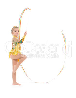 Little Gymnast Practicing with a Ribbon