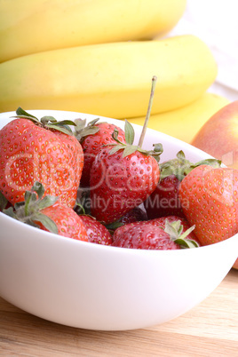 composition of banana and strawberry close up