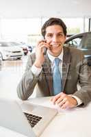 Smiling salesman having a phone call
