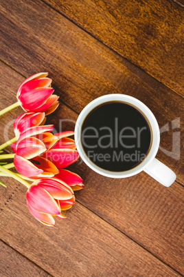 Red flowers and a cup of coffee