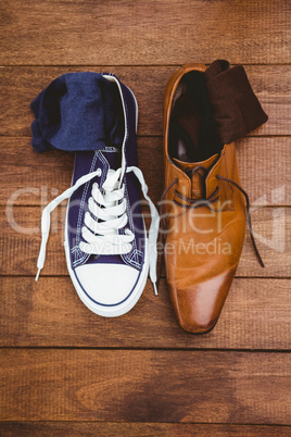 View of two different shoes