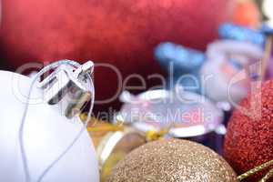 Group of close up red and white christmas balls, new year concept