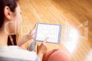 Asian woman using tablet with copy space