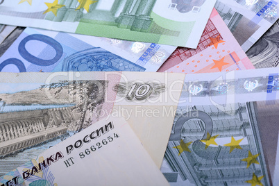 Heap from dollars, the Russian rubles and euro