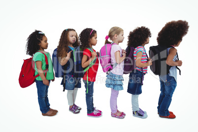 Line of schoolkids with bags