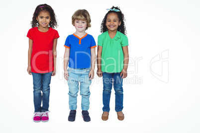 Three small kids standing in a line