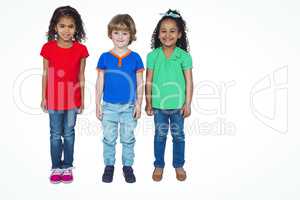 Three small kids standing in a line