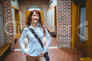 Mature student standing in the hallway