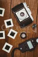 View of an old camera with photos slides