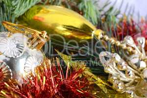 Christmas tree branch with decoration ball, new year holiday card