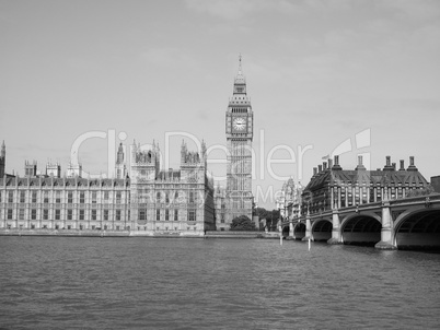 Black and white Houses of Parliament in London