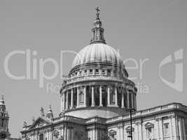 Black and white St Paul Cathedral in London