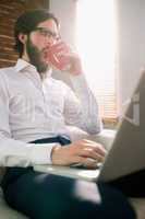 Businessman using laptop on the couch