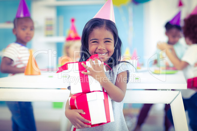 Smiling girl at birthday party