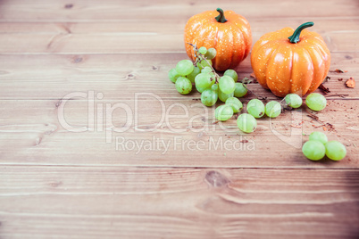 Pumpkin ornaments on desk