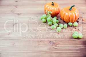 Pumpkin ornaments on desk