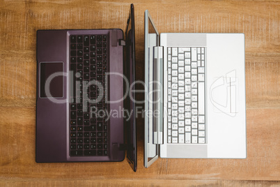 View of two grey laptop