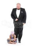 Little Girl and Servant in Tuxedo