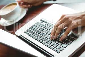 Student using laptop in cafe